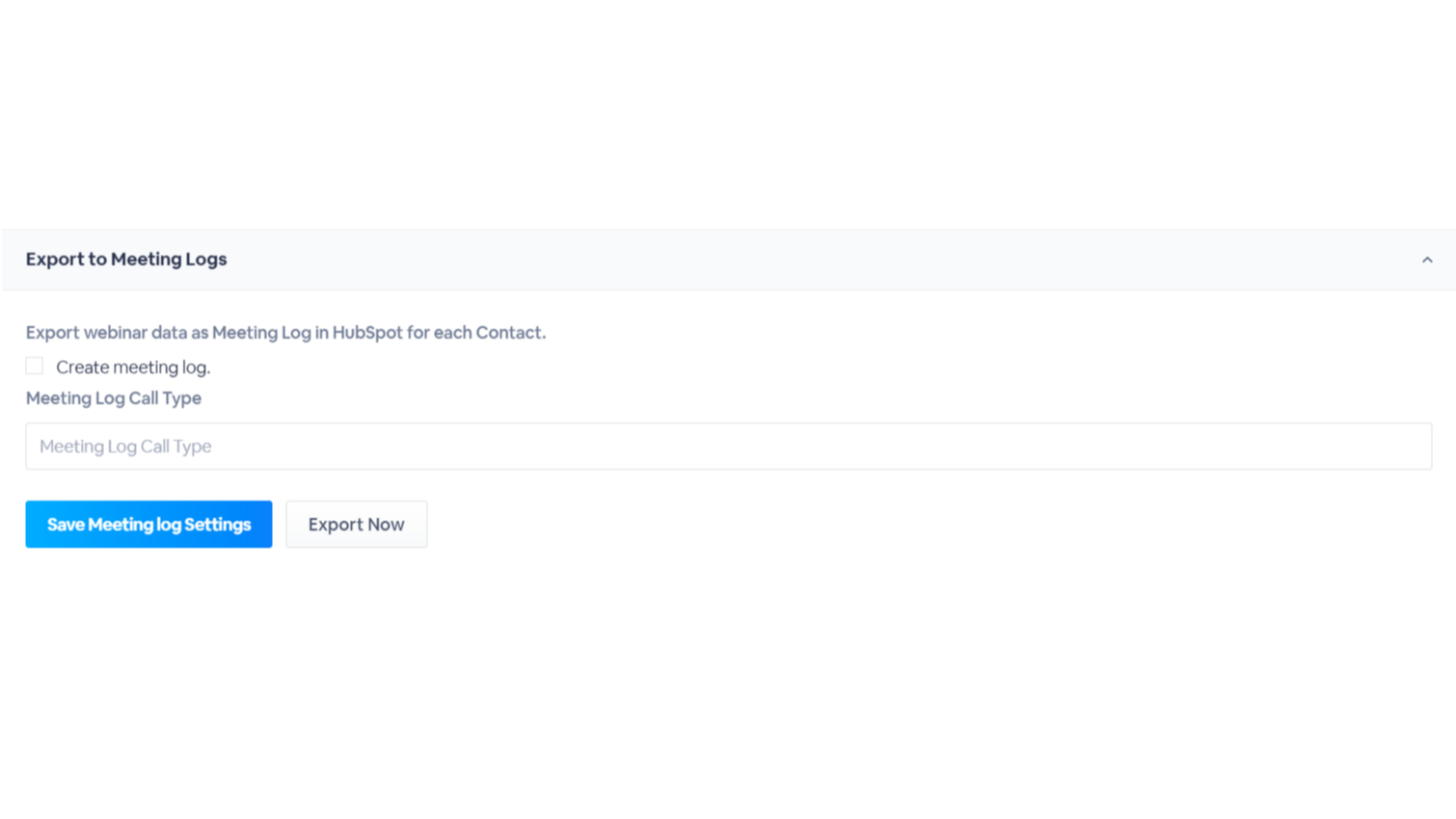 Configuration settings to enable and set up export to meeting logs