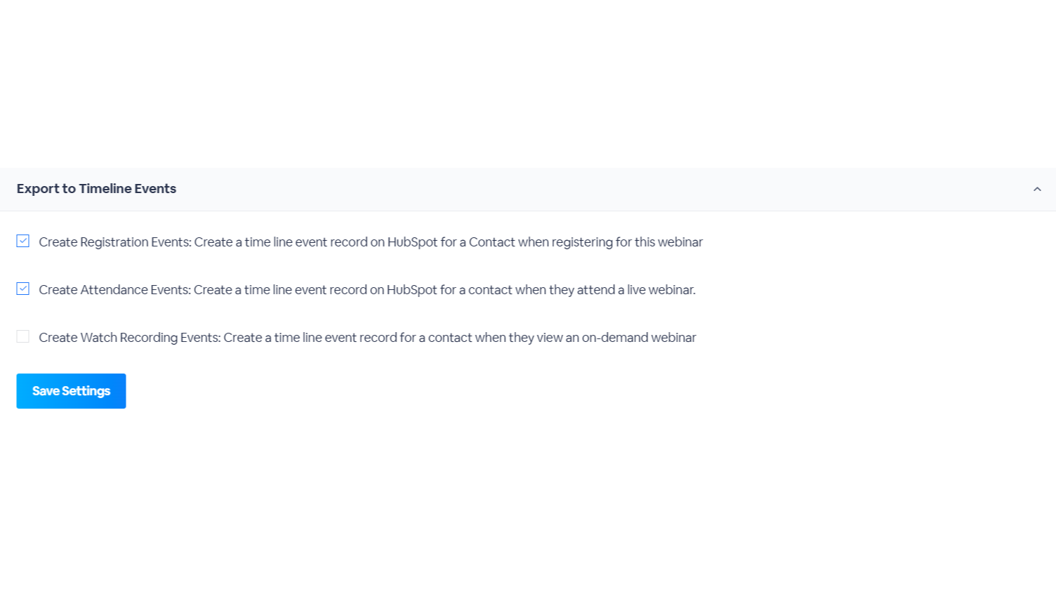 Configuration settings to export registrant data to contact timelines